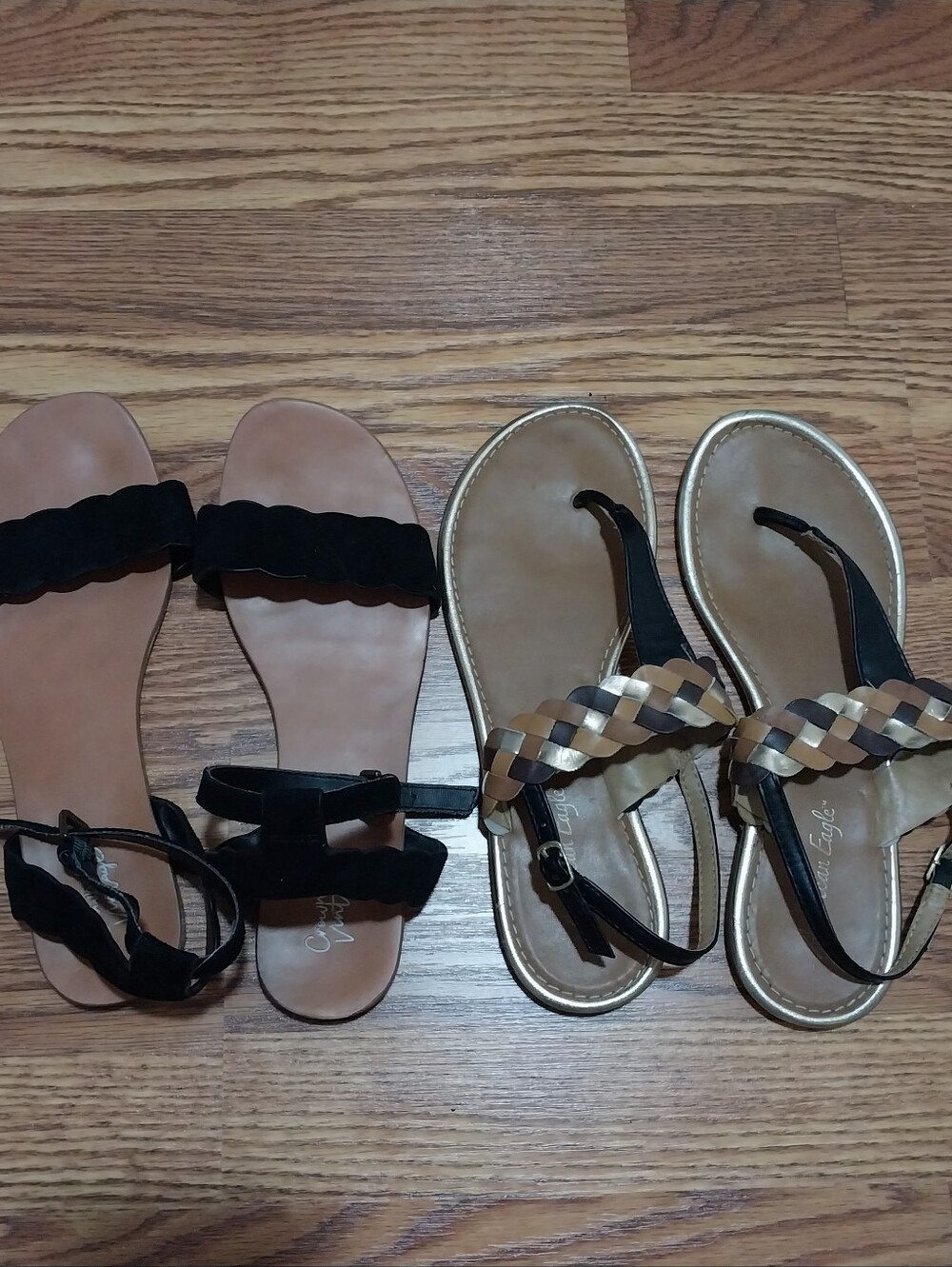 American Eagle Crown Vintage Buckle Ankle Strap Braided Thong Sandals Women Sz 9